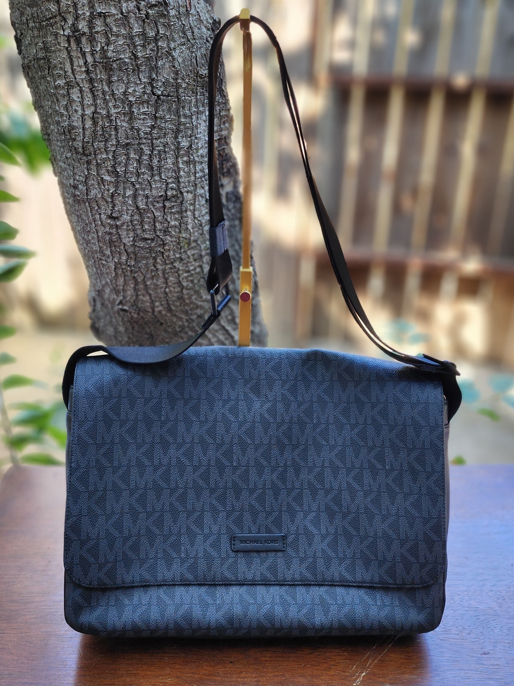 Michael Kors Cooper Large Logo Messenger Bag Signature Crossbody Black Grey